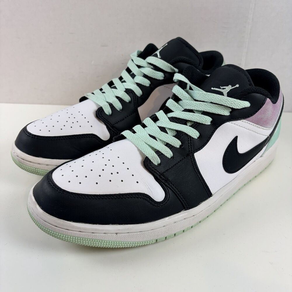 Size 11 - Nike Jordan 1 Low SE Tie Dye Black White Mint Pink Sneakers Lace-Up
